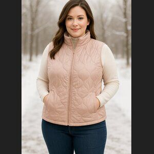 J. CREW Quilted Vest Women's XL Pink PrimaLoft 2-Way Zip Pockets Nylon Polyester